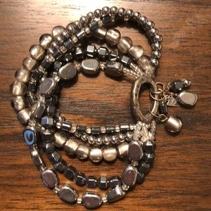 Silpada silver 5 strand multistone stretch bracelet with hammered silver oval